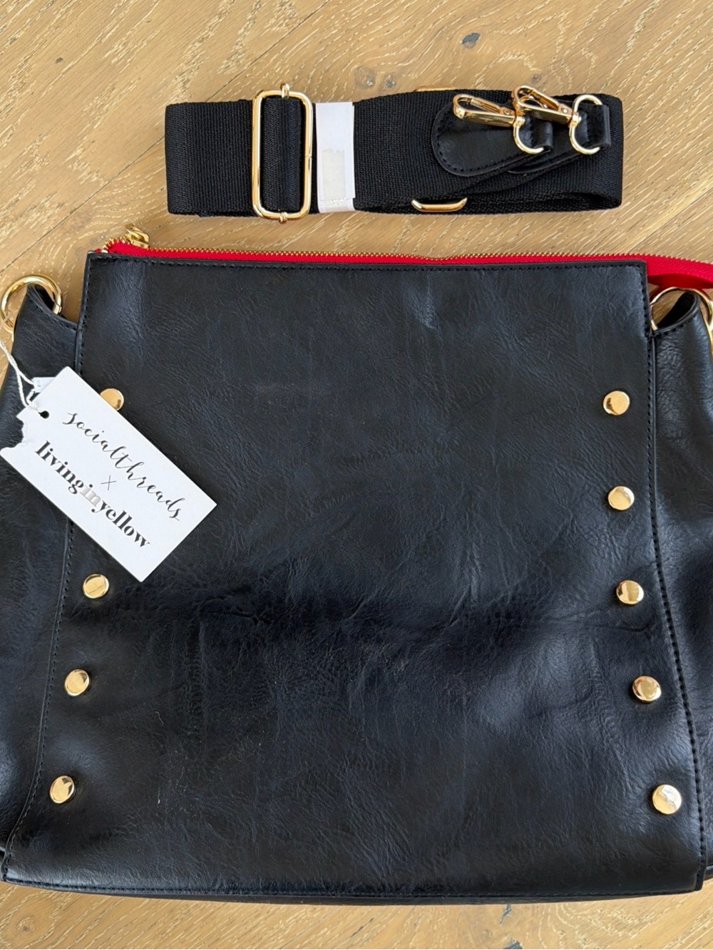 Social Threads x Living By Yellow Black Leather Crossbody Shoulder Bag